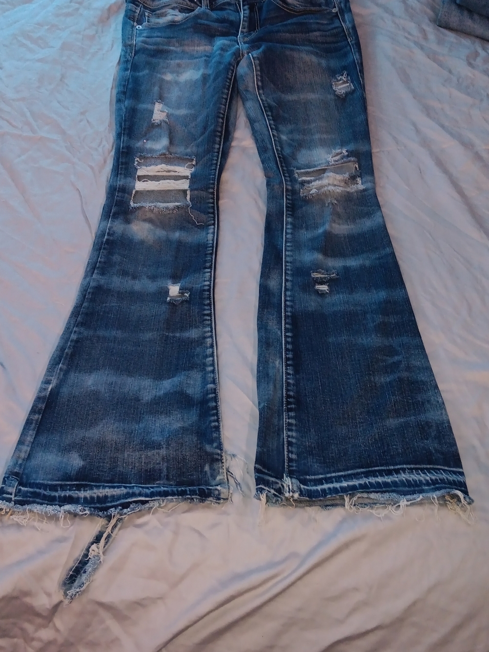 American Eagle Outfitters Dark Blue Distressed Flare Jeans